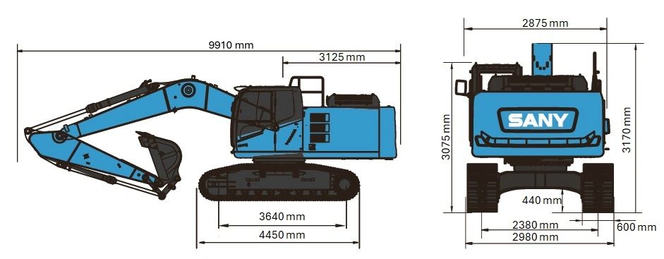 SY215E méretei