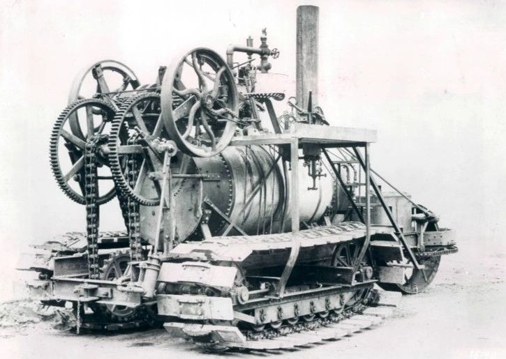 Holt féle gőzhajtású lánctalpas traktor kb 1890-ből