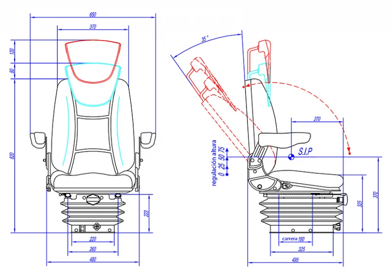 Kényelmes állítható légrugós vezetőülés S92 méretek