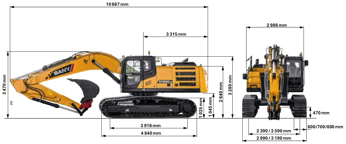 SANY SY305C 33 tonnás lánctalpas kotró méretei SANY SY305C 33 tonnás lánctalpas kotró méretei