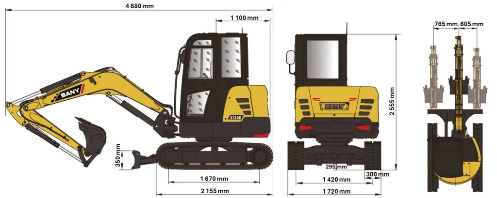 SANY SY35C 3,8 tonnás lánctalpas kotró méretei SANY SY35C 3,8 tonnás lánctalpas kotró méretei