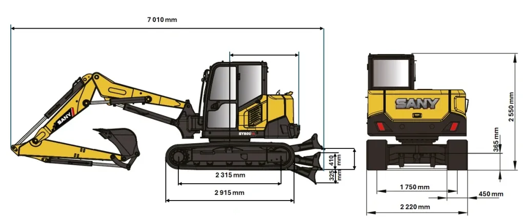 SY80U PB csuklógémes kotró méretei SY80U PB csuklógémes kotró méretei