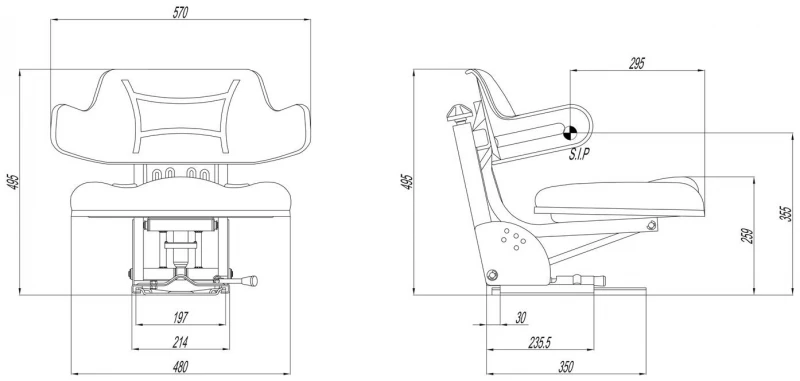 Vezetőülés, Traktorülés S20 méretek