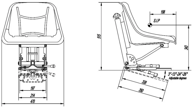 Traktorülés S450-460.4 méretek
