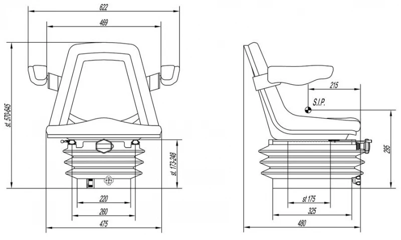 Vezetőülés S6001 méretek