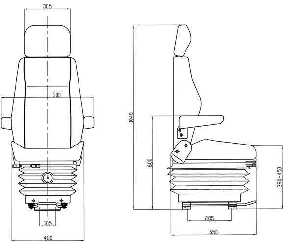 Ergonómikus vezetőülés S30001 méretek