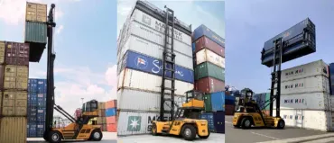 SANY SDCY100K üreskonténer-rakodó szimpla és dupla üreskonténerek rakodása közben