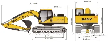 SANY SY215NlC 2540mm széles kotró méretei