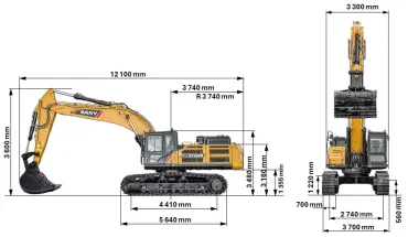 SANY SY500H lánctalpas kotró méretei