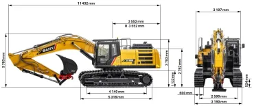 SANY SY390H lánctalpas kotró  méretei