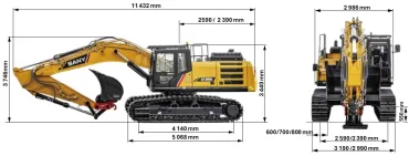 SANY SY365H 39 tonnás lánctalpas kotró méretei