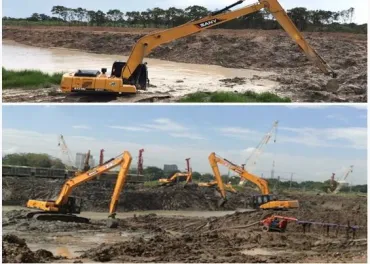 SY265SL vízépítési munka közben