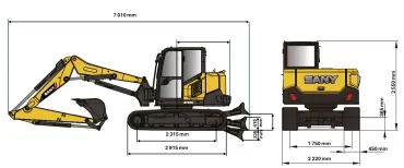 SY80U PB csuklógémes kotró méretei