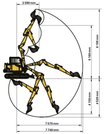 SY80U PB csuklógémes kotró működési tartománya
